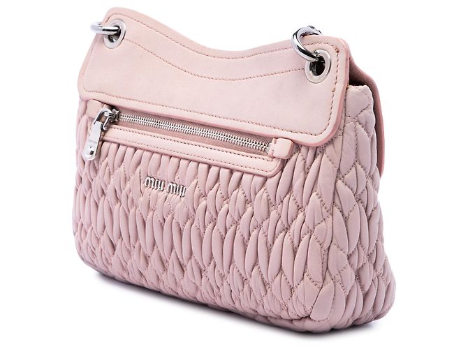 Borsa a tracolla Miu Miu in nappa matelassé rosa con catena di cristalli - vista 2