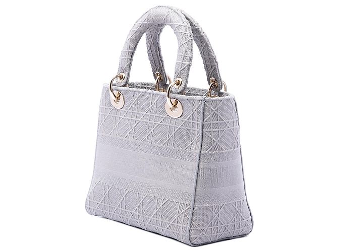 Dior Gray Medium Embroidered Canvas Cannage Lady D Lite Marrone - vista 2