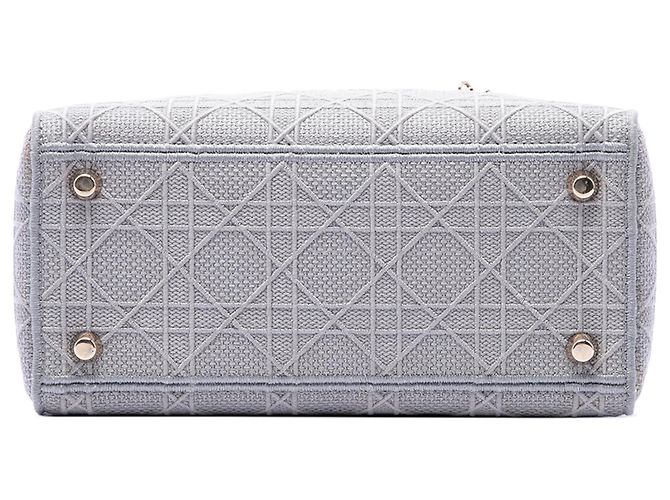 Dior Gray Medium Embroidered Canvas Cannage Lady D Lite Marrone - vista 3