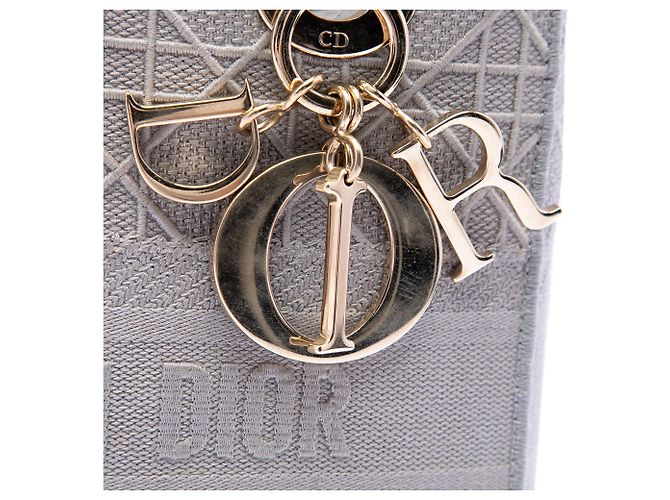 Dior Gray Medium Embroidered Canvas Cannage Lady D Lite Marrone - vista 5