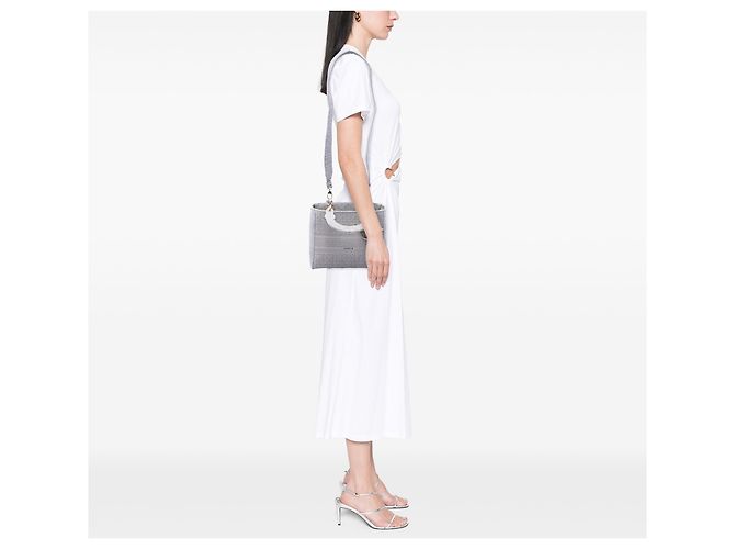 Dior Gray Medium Embroidered Canvas Cannage Lady D Lite Marrone - vista 6