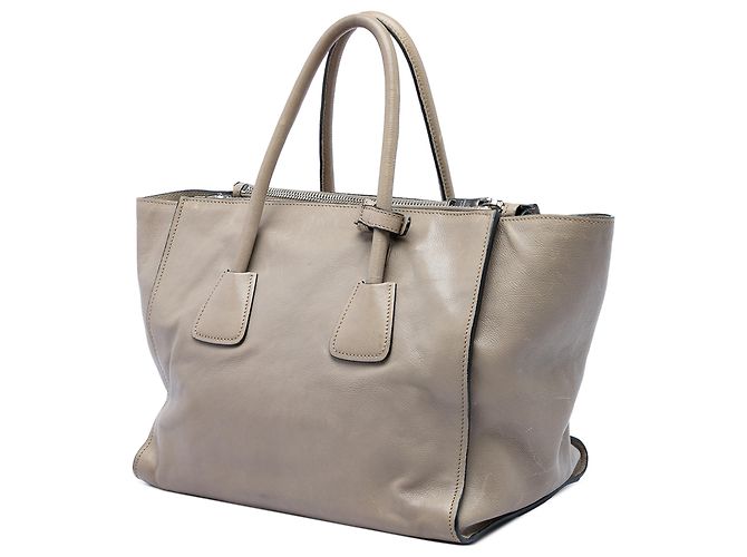 Double Bolsa Prada em couro de bezerro glacé marrom com alça dupla e bolso duplo Caqui - vista 2