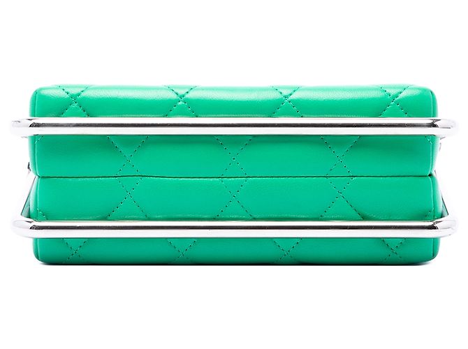 Chanel Clutch Convertibile in Lambskin Matelassé Verde con Barra in Metallo CC - vista 3