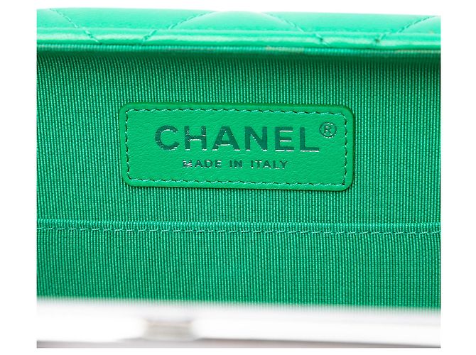 Chanel Clutch Convertibile in Lambskin Matelassé Verde con Barra in Metallo CC - vista 5