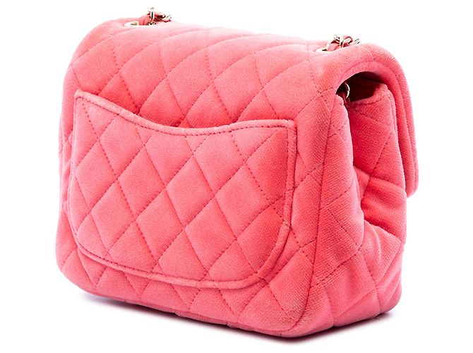 Chanel Pink Mini Square Classic Velvet Pearl Crush Single Flap Rosa - vista 2