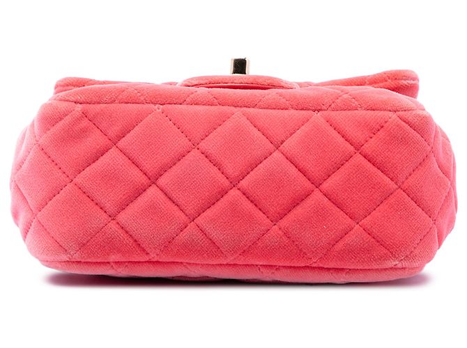 Chanel Pink Mini Square Classic Velvet Pearl Crush Single Flap Rosa - vista 3