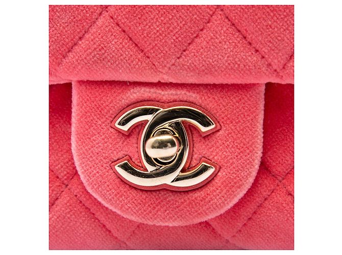 Chanel Pink Mini Square Classic Velvet Pearl Crush Single Flap Rosa - vista 5