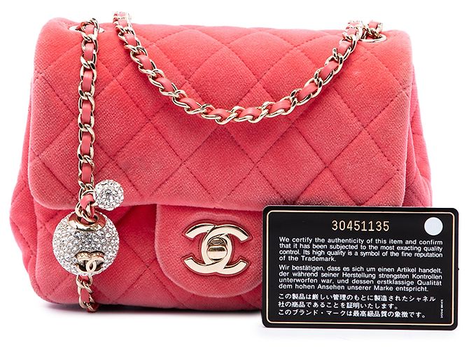 Chanel Pink Mini Square Classic Velvet Pearl Crush Single Flap Rosa - vista 7