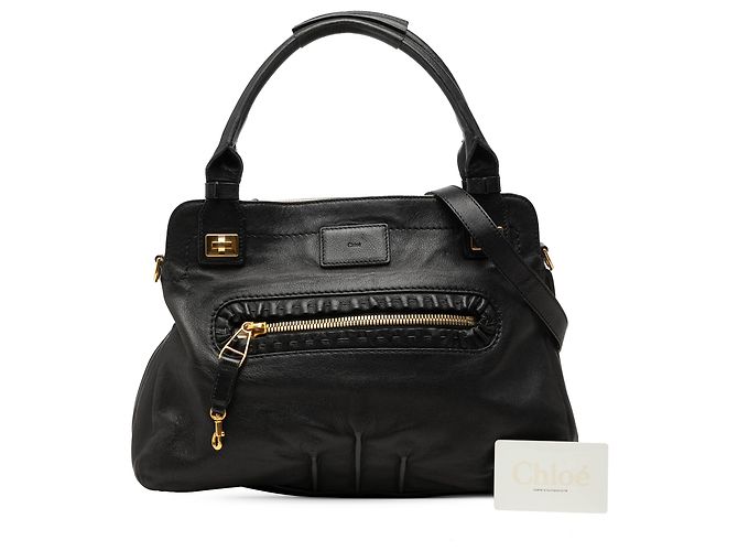Borsa Satchel Margaret Chloé in pelle di vitello grana naturale nera - vista 7