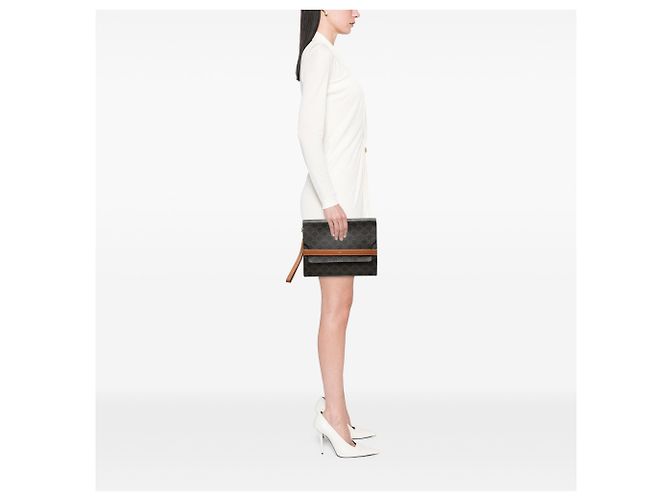 Céline Pouch da polso con patta Celine Triomphe in tela rivestita marrone Marrone scuro - vista 6
