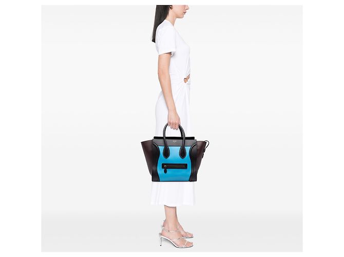 Céline Celine Blue Micro Tricolor Leather Luggage Tote Blau - Ansicht 6