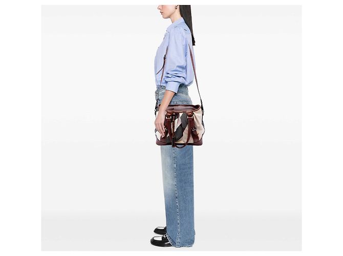 Borsa Lowry in tela Mega Check beige Burberry - vista 6