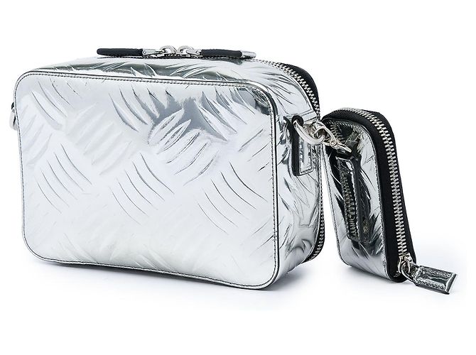 Borsa a tracolla Brique in pelle Spazzolato goffrata metallizzata argento Prada - vista 2