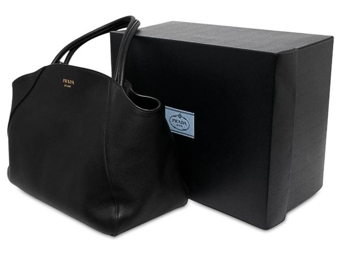 Tote Prada em couro granulado macio preto Large - vista 7