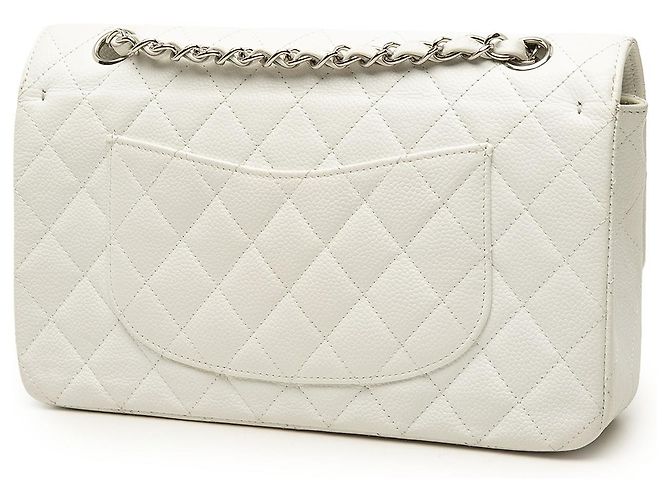Chanel White Medium Classic Caviar Double Flap Bianco Bianco sporco - vista 2