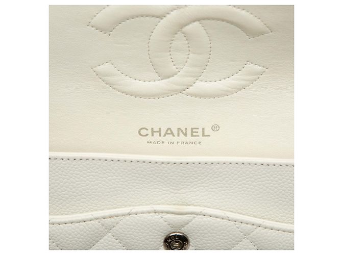 Chanel White Medium Classic Caviar Double Flap Bianco Bianco sporco - vista 5