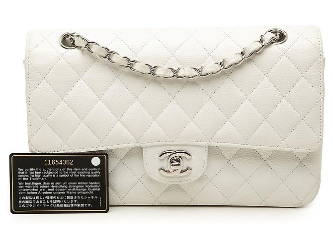 Chanel White Medium Classic Caviar Double Flap Bianco Bianco sporco - vista 7