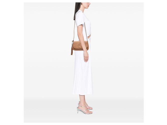 Gucci Soho Chain Flap Crossbody in pelle di vitello marrone Medium Carne - vista 6