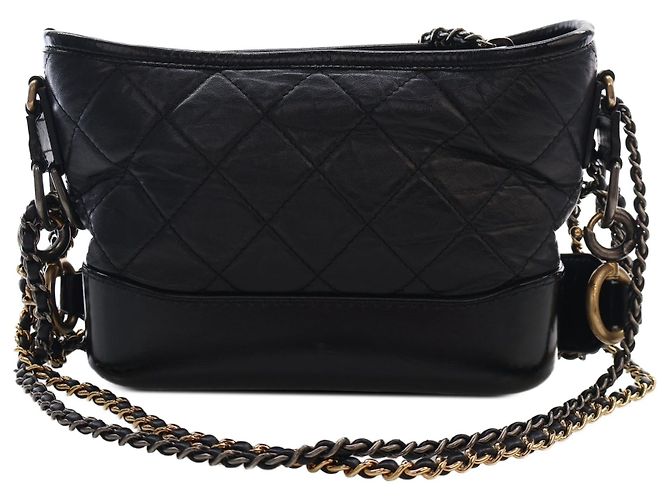 Chanel Gabrielle Hobo in pelle di vitello invecchiata matelassé nera Small Nero - vista 2