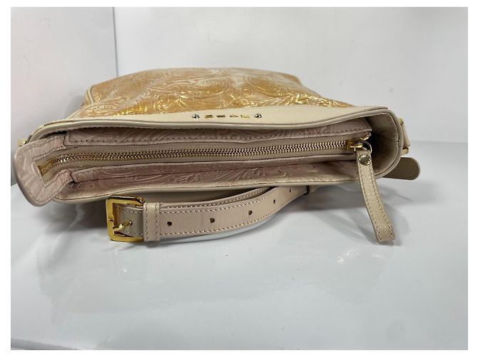 Etro Borsa a tracolla in pelle goffrata Paisley Beige D'oro - vista 6