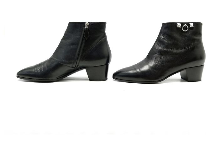Hermès SCARPE HERMES STIVALETTI SIXTINE H182180Z 40 MEDOR PELLE NERA ANKLE BOOTS - vista 2