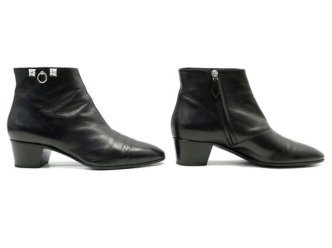 Hermès SCARPE HERMES STIVALETTI SIXTINE H182180Z 40 MEDOR PELLE NERA ANKLE BOOTS - vista 3