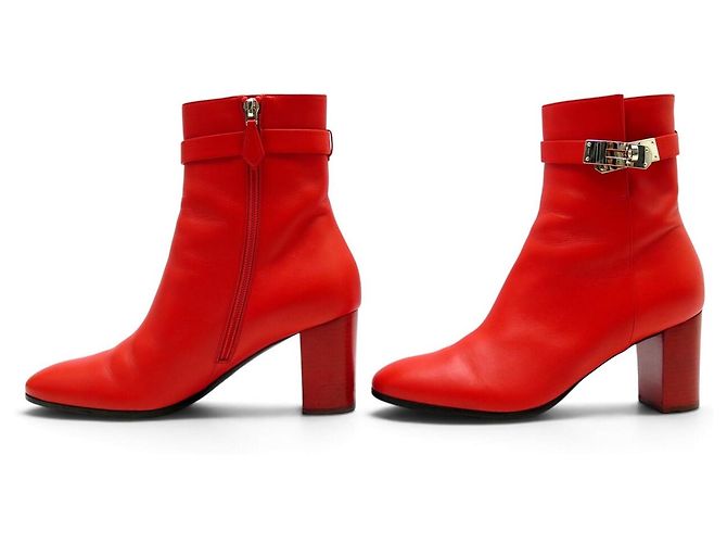 Hermès BOTINES HERMES SAINT GERMAIN HEBILLA KELLY H182102Z 38 EN CUERO ROJO BOOTS - vista 2