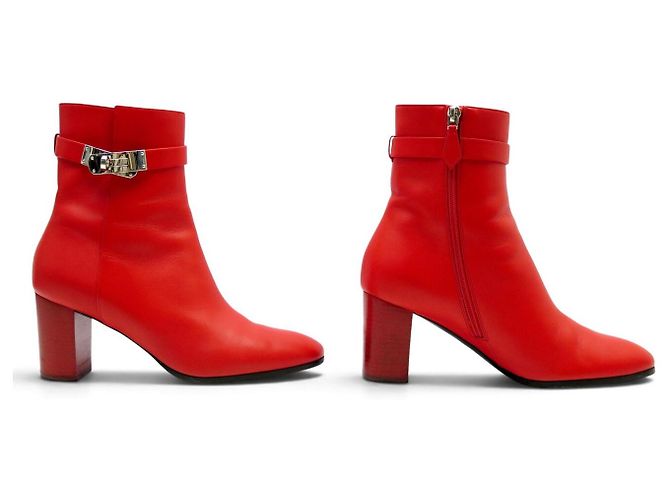 Hermès BOTINES HERMES SAINT GERMAIN HEBILLA KELLY H182102Z 38 EN CUERO ROJO BOOTS - vista 3