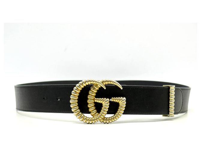 GUCCI DOUBLE G SPITZEN-GÜRTEL 524105 T90 SCHWARZES LEDER BELT - Ansicht 2