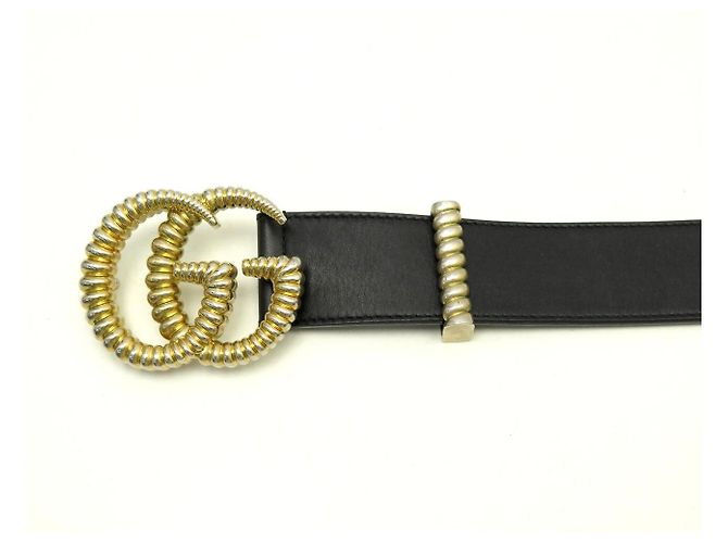 GUCCI DOUBLE G SPITZEN-GÜRTEL 524105 T90 SCHWARZES LEDER BELT - Ansicht 5