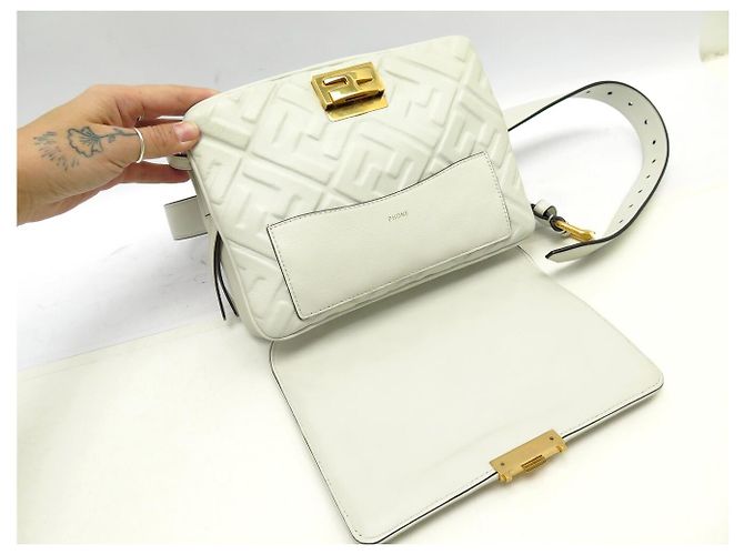 FENDI PSIDE DOWN FF LEATHER HANDBAG 8BT305 SHOULDER STRAP OR BELT Grey - view 12