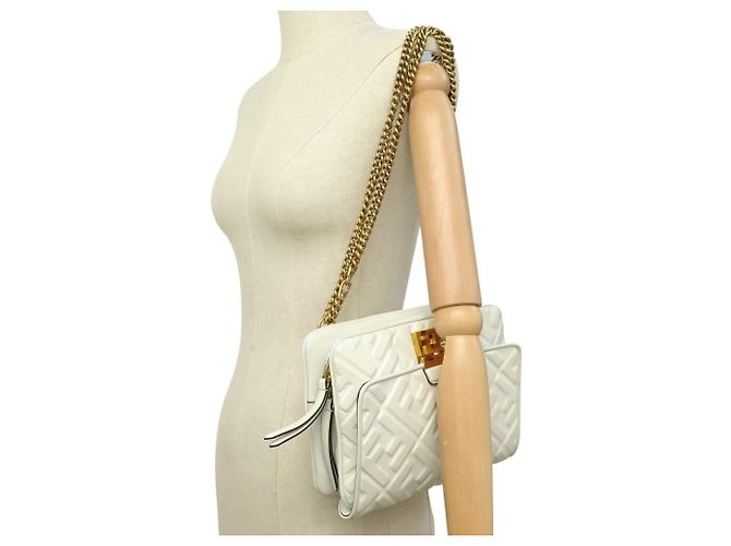 FENDI PSIDE DOWN FF LEATHER HANDBAG 8BT305 SHOULDER STRAP OR BELT Grey - view 4
