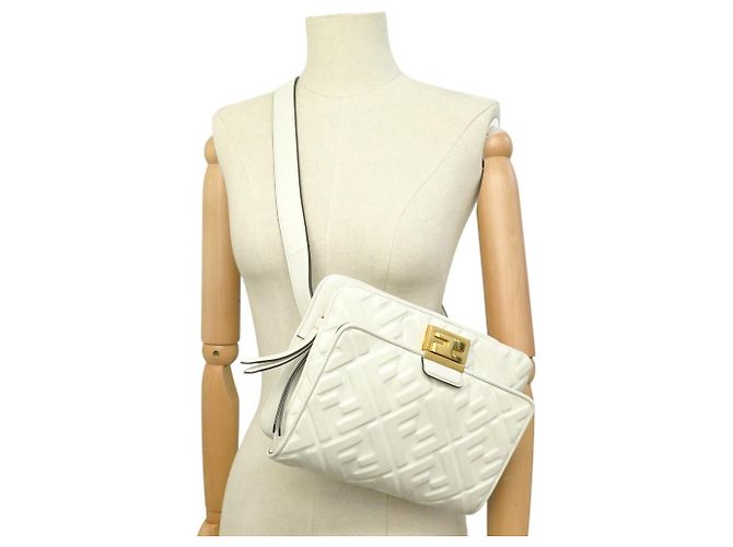 FENDI PSIDE DOWN FF LEATHER HANDBAG 8BT305 SHOULDER STRAP OR BELT Grey - view 6