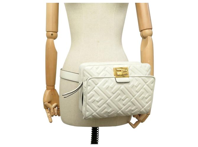FENDI PSIDE DOWN FF LEATHER HANDBAG 8BT305 SHOULDER STRAP OR BELT Grey - view 7
