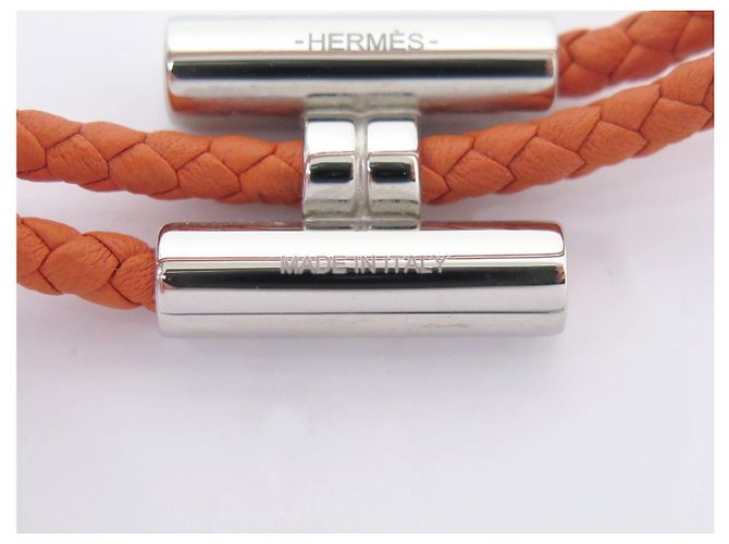Hermès NEUES HERMES TOURNIS ARMBAND H068406FP PALLADIUM ORANGES FLECHTLEDER BANGLE - Ansicht 10