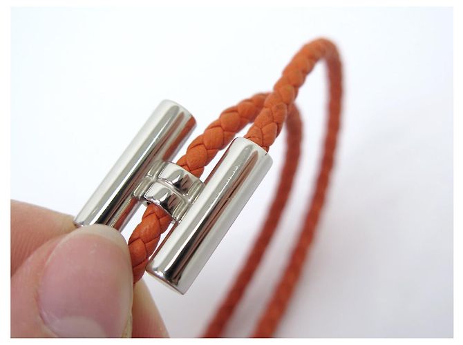 Hermès NEUES HERMES TOURNIS ARMBAND H068406FP PALLADIUM ORANGES FLECHTLEDER BANGLE - Ansicht 11