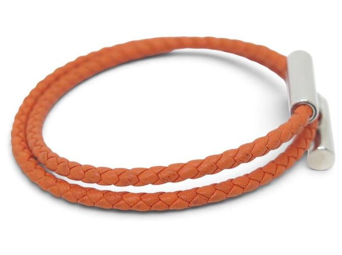 Hermès NEUES HERMES TOURNIS ARMBAND H068406FP PALLADIUM ORANGES FLECHTLEDER BANGLE - Ansicht 2