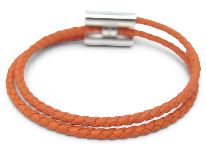 Hermès NEUES HERMES TOURNIS ARMBAND H068406FP PALLADIUM ORANGES FLECHTLEDER BANGLE - Ansicht 3