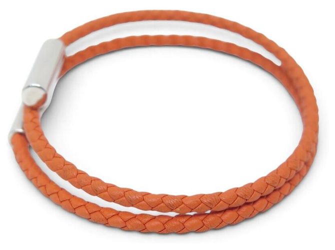 Hermès NEUES HERMES TOURNIS ARMBAND H068406FP PALLADIUM ORANGES FLECHTLEDER BANGLE - Ansicht 4