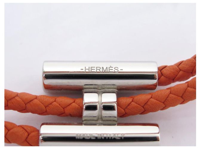 Hermès NEUES HERMES TOURNIS ARMBAND H068406FP PALLADIUM ORANGES FLECHTLEDER BANGLE - Ansicht 9