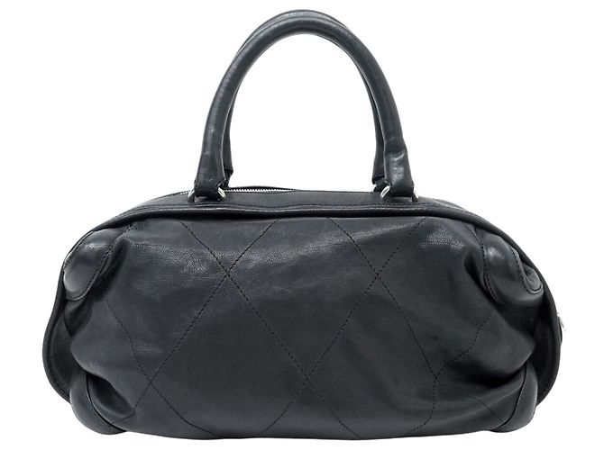 BORSA A MANO CHANEL BOSTON BOWLING IN PELLE GRANA NERA MATELASSÉ LOGO CC BAG Nero - vista 2