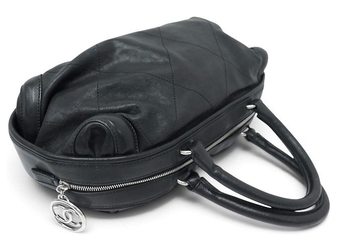 BORSA A MANO CHANEL BOSTON BOWLING IN PELLE GRANA NERA MATELASSÉ LOGO CC BAG Nero - vista 3
