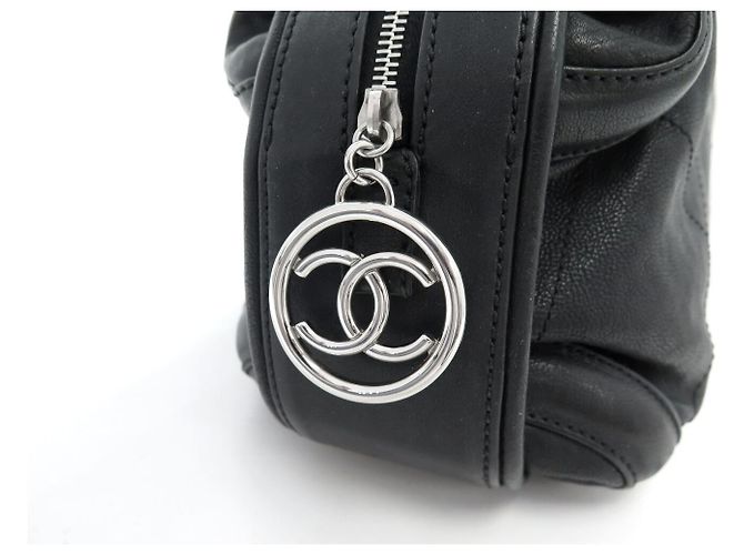BORSA A MANO CHANEL BOSTON BOWLING IN PELLE GRANA NERA MATELASSÉ LOGO CC BAG Nero - vista 7