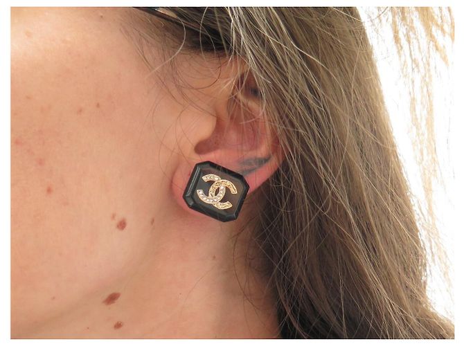 NUEVOS PENDIENTES CHANEL ABB356 DE BOTÓN LOGO CC STRASS + CAJA EARRINGS Negro - vista 11