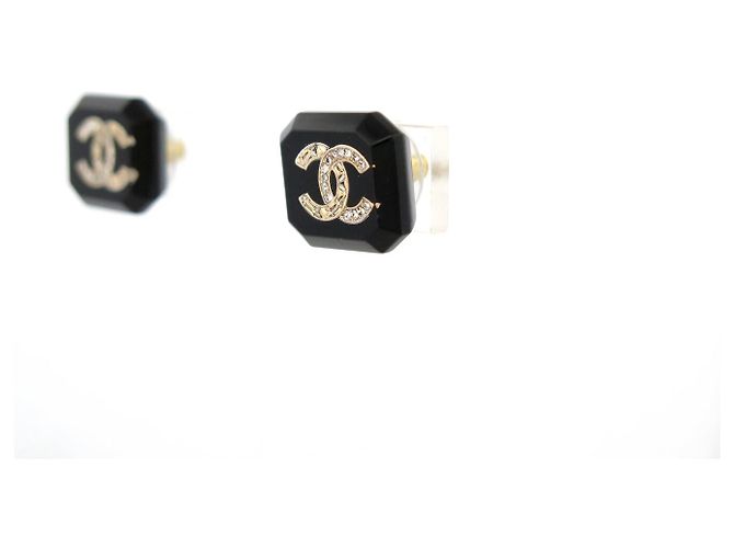 NUEVOS PENDIENTES CHANEL ABB356 DE BOTÓN LOGO CC STRASS + CAJA EARRINGS Negro - vista 2