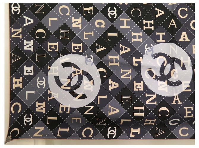 NEUES CHANEL QUADRATISCHES TUCH AA9367 CC LOGO AUS SEIDE SCHWARZ & GRAU 90 CM SCARF - Ansicht 4
