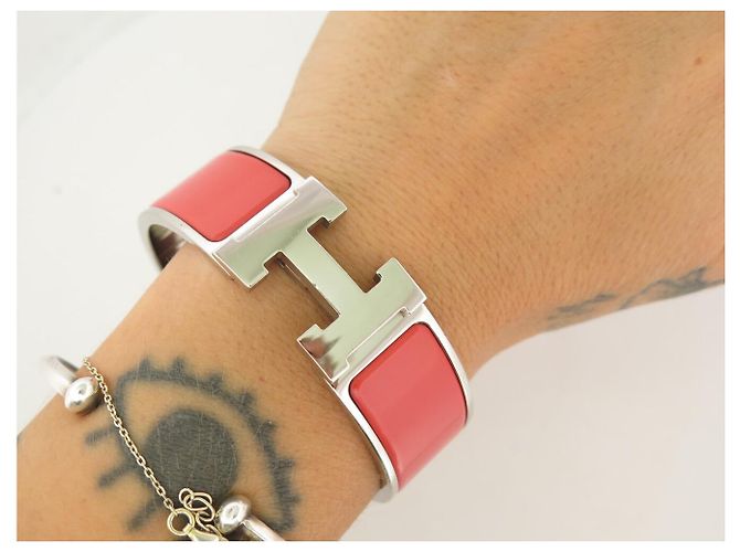 Hermès BRACCIALE HERMES CLIC CLAC H LARGE T17.5 GM IN SMALTO ROSSO CORALLO PALLADIO - vista 9