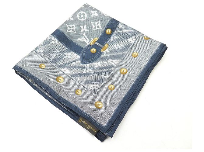 NEUER LOUIS VUITTON CARRE STUDY DENIM MONOGRAM 90 CM SEIDENTUCH BLAU - Ansicht 10