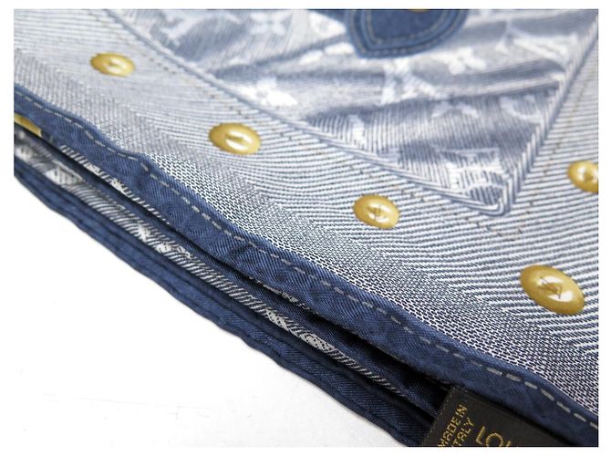 NEUER LOUIS VUITTON CARRE STUDY DENIM MONOGRAM 90 CM SEIDENTUCH BLAU - Ansicht 11