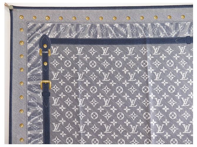 NEUER LOUIS VUITTON CARRE STUDY DENIM MONOGRAM 90 CM SEIDENTUCH BLAU - Ansicht 2